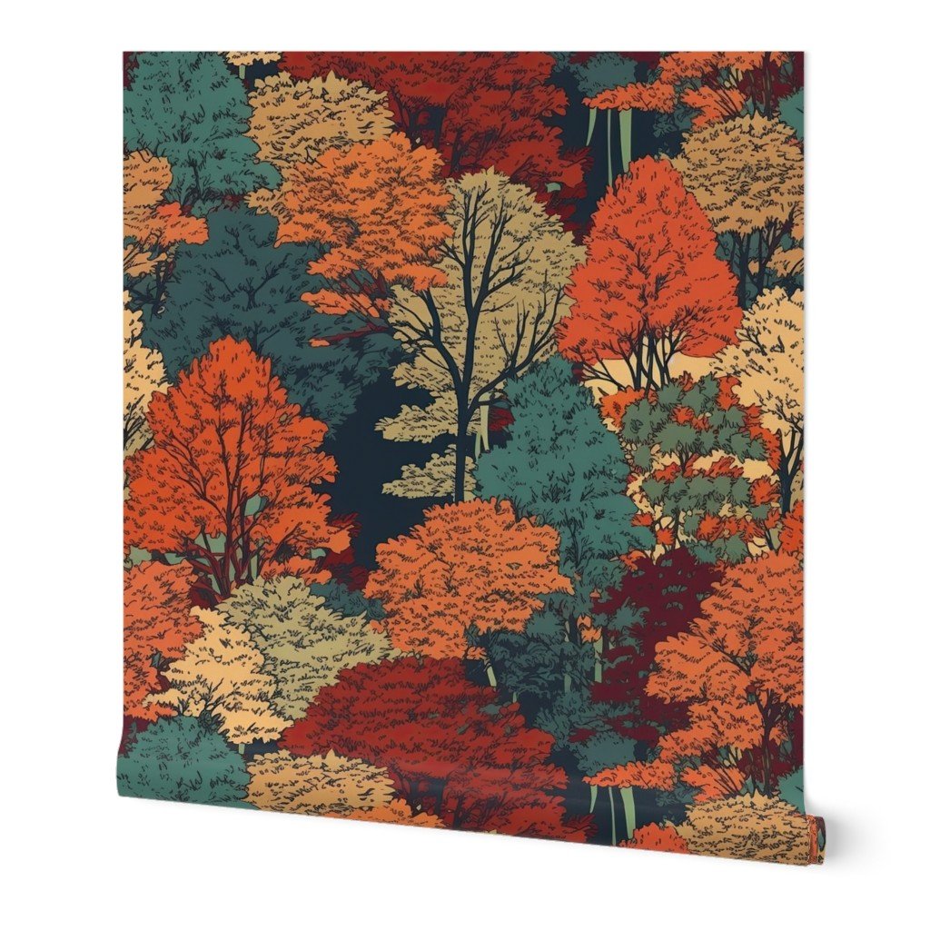 New England Endless Forest Fall Trees Home Styling Collection Home Styling Collection autumnal garden wallpaper
