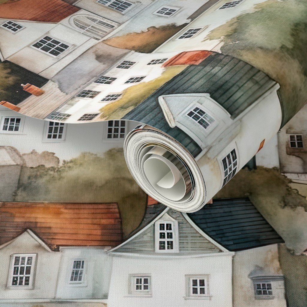 English Town Houses in Watercolor Wallpaper town houses wallpaper