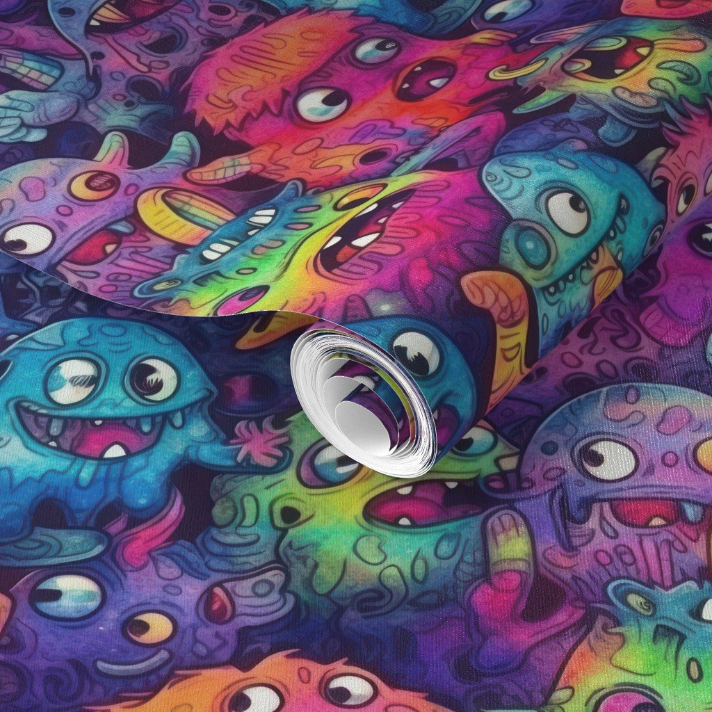 Cute Halloween Monster Watercolor Doodles in Bright Colors Wallpaper adorable monsters wallpaper
