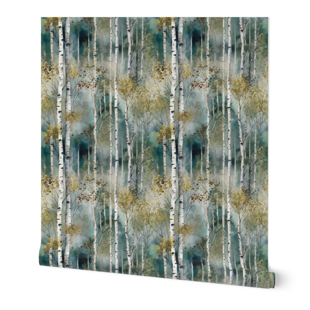 Smaller Endless Birch Tree Dreamscape Trees in Misty Forest Wallpaper birch trees wallpaper