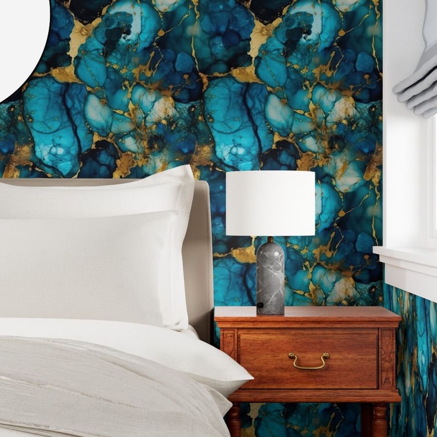 Blue Topaz with Gold Alcohol Ink Wallpaper alcohol ink wallpaper