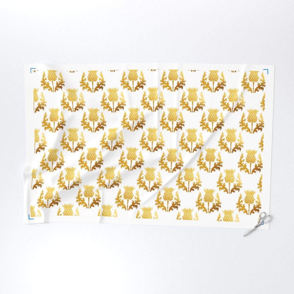 Large Scottish Thistle Flower of Scotland Gold on White Fabric scotland thistle fabric