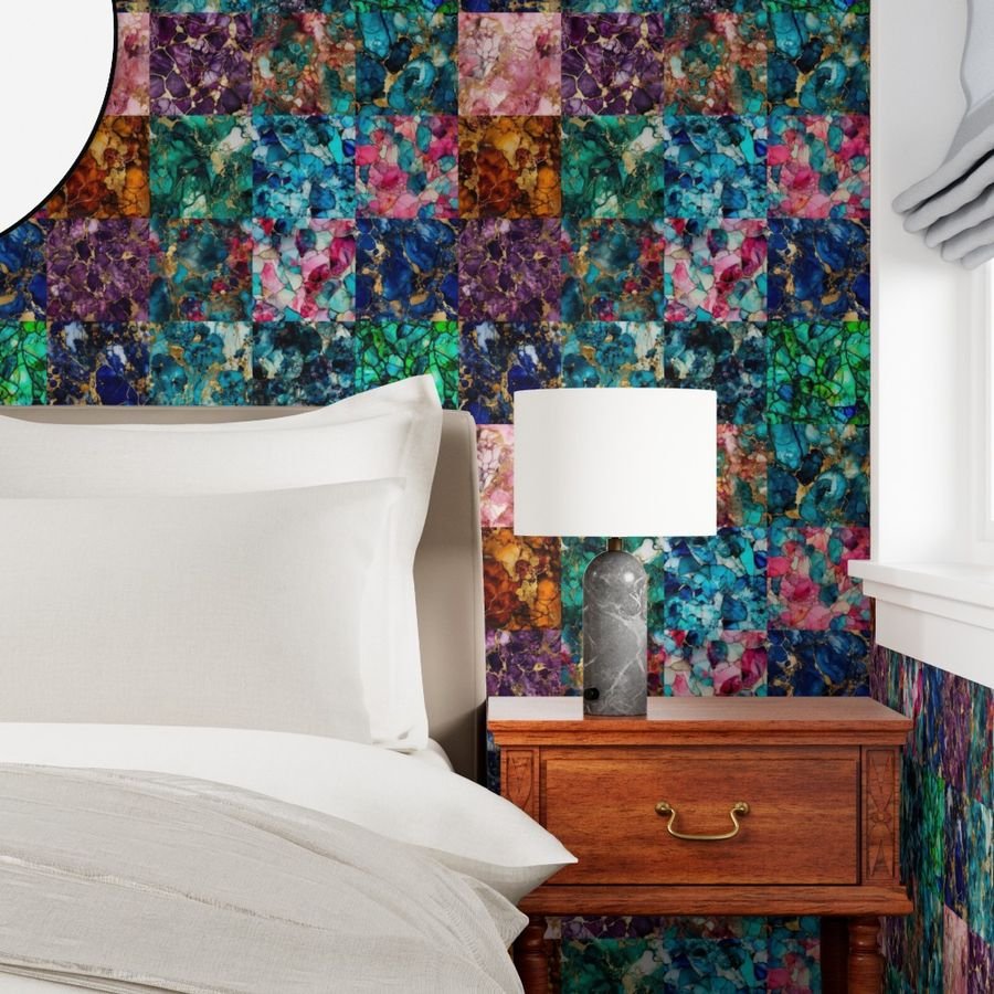 Vivid Birthday Gemstone Patchwork Quilt in 6 inch alcohol Inked Wallpaper multi colored gems wallpaper