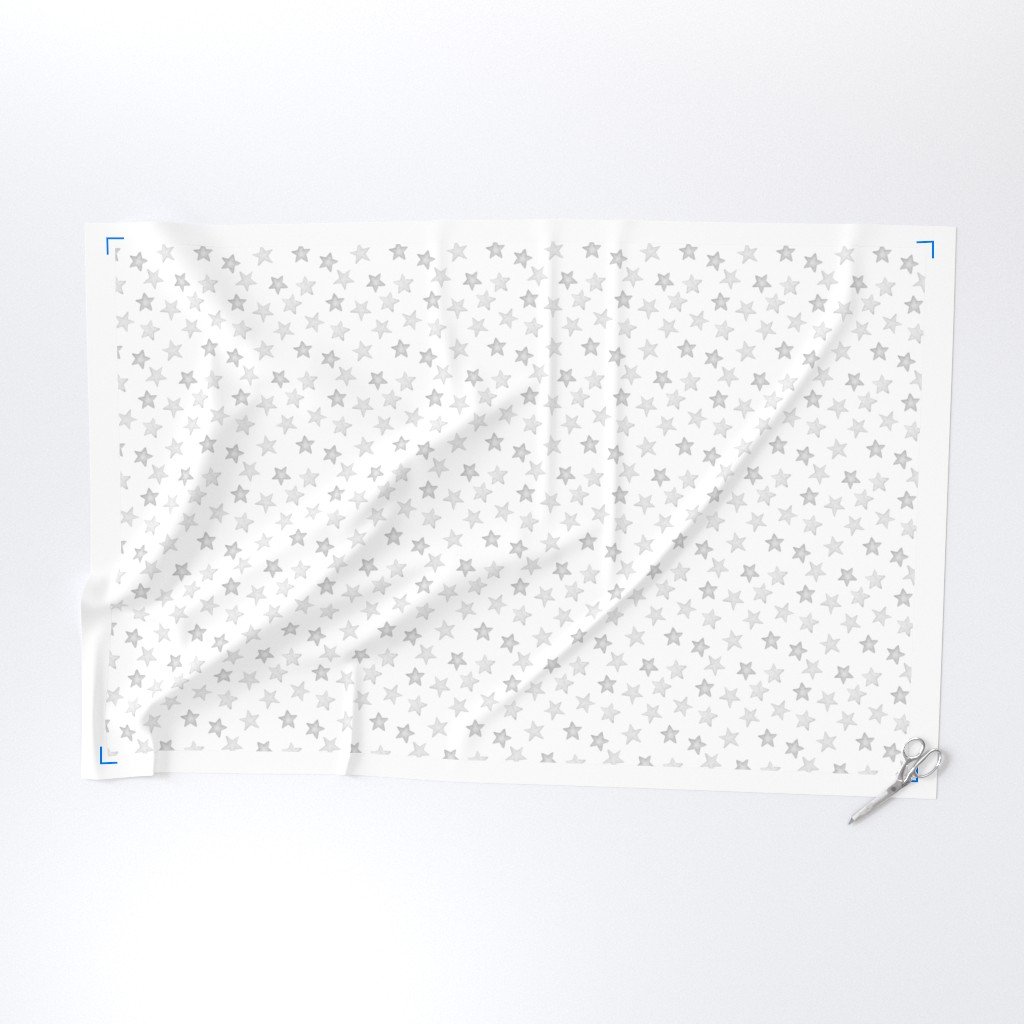 Silver Grey Faded Christmas Stars on White Fabric medium stars fabric
