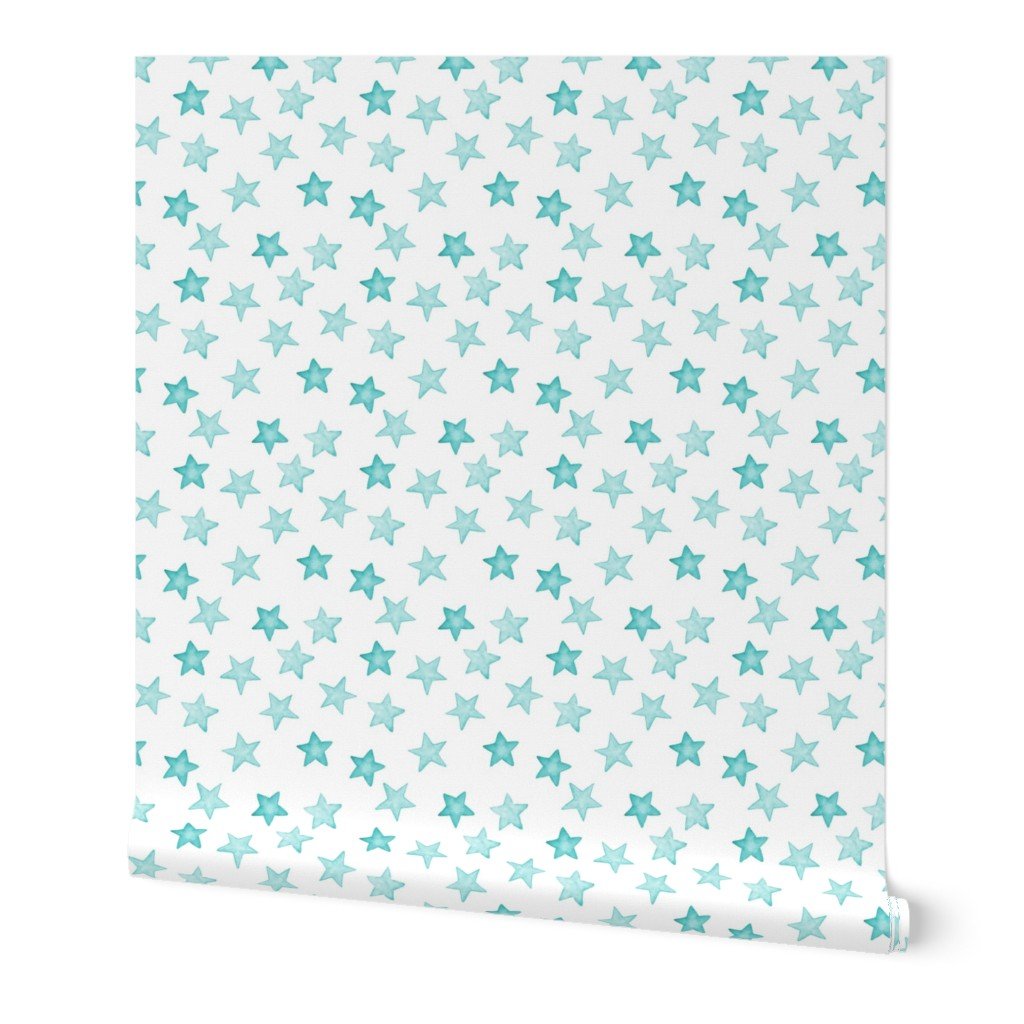 Faded Aqua Christmas Stars on White Wallpaper star print wallpaper