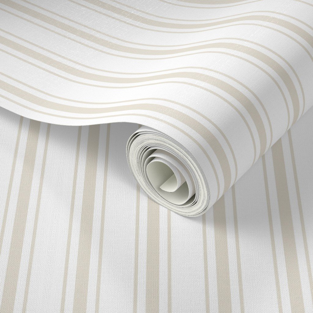 Small Cream on White French Provincial Mattress Ticking Wallpaper provincial ticking wallpaper
