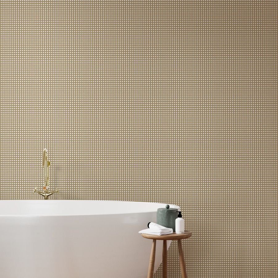 Tan on White Rattan Caning Pattern Wallpaper french caning wallpaper