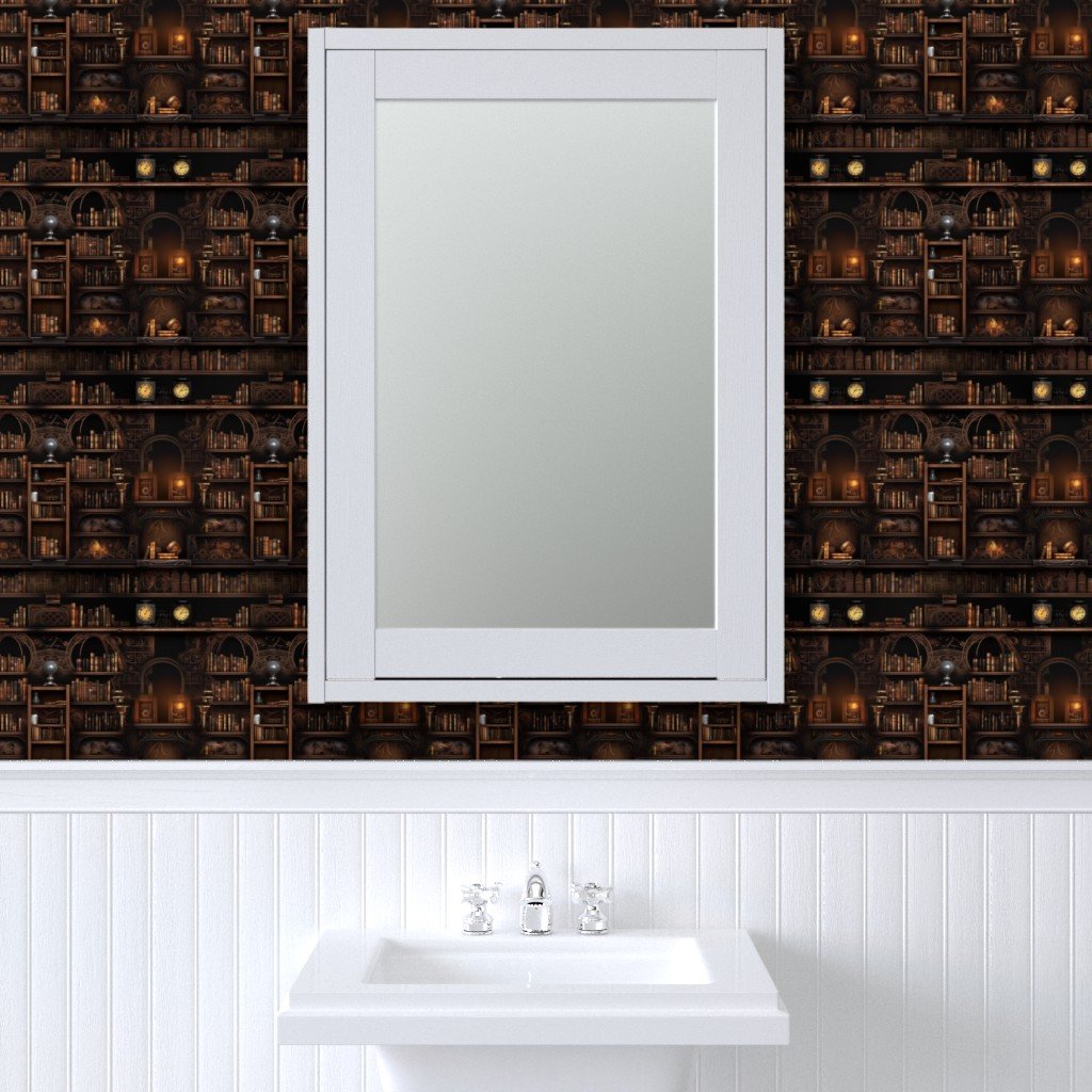 Spooky Photo realisticSmall Dark Academia Stampunk Bookshelves in Wallpaper dark academmia wallpaper