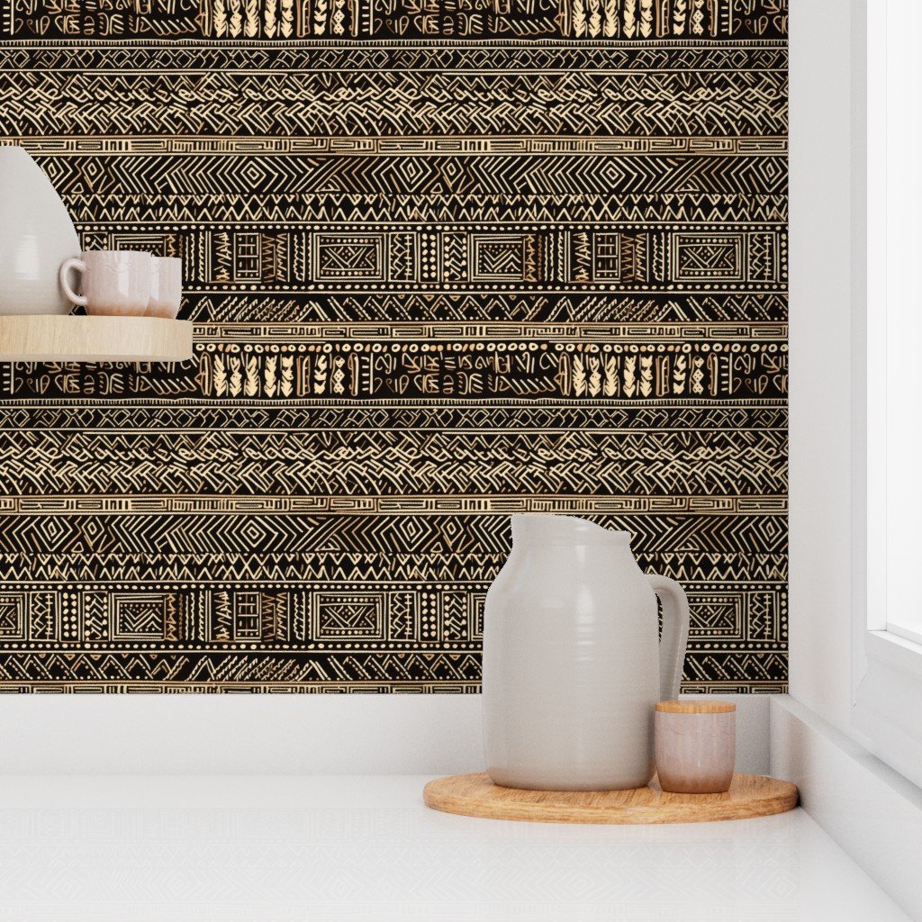 Tribal Mudcloth Boho Ethnic Print in Black and Cream Wallpaper black and cream wallpaper