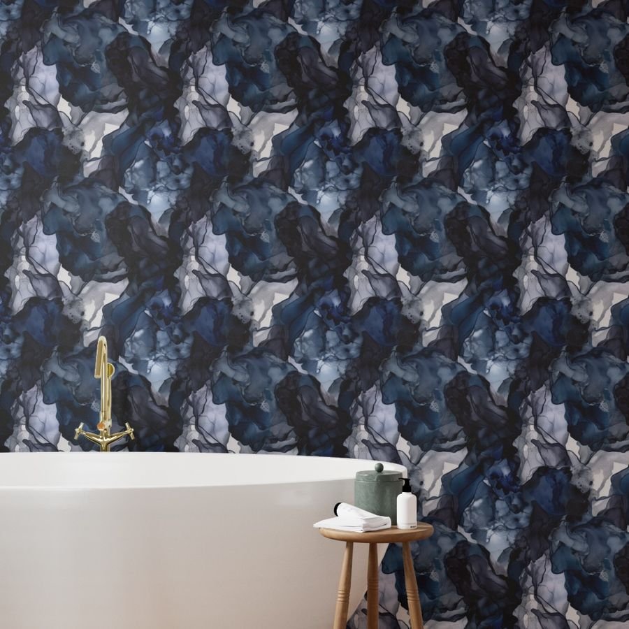 Twilight Navy Blue Lavender and Grey Alcohol Ink Liquid Swirls Wallpaper liquid ink wallpaper