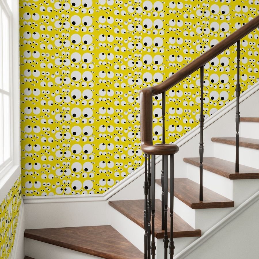 Googly Goo Goo Eyes on Neon Yellow Interior Collection Design Collection white eyeballs wallpaper