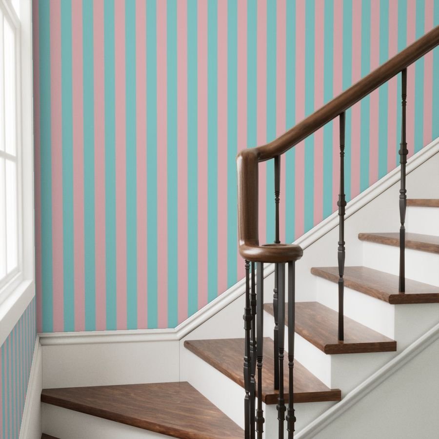 Pink and Aqua Summer Gazebo Cabana Tent 2 Inch Stripes Wallpaper summer gazebo wallpaper