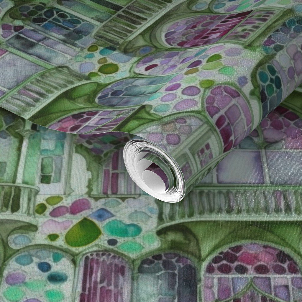 Barcelona House Architectural Detail in Windows Columns Arches and Wallpaper home decor wallpaper