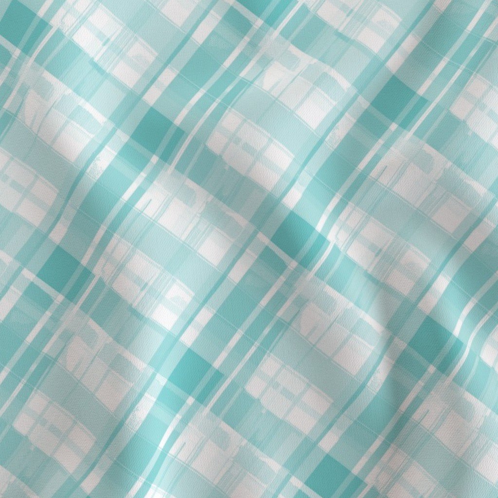 Faded Madras Diagonal Plaid in Aqua Fabric faded plaid fabric