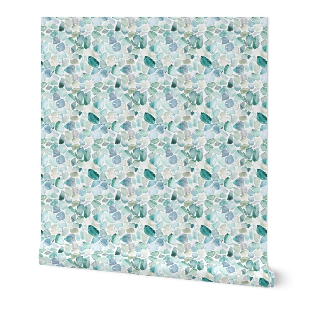 Small Blue and Aqua Shards of Tumbled and Scattered Watercolor Wallpaper beach wallpaper