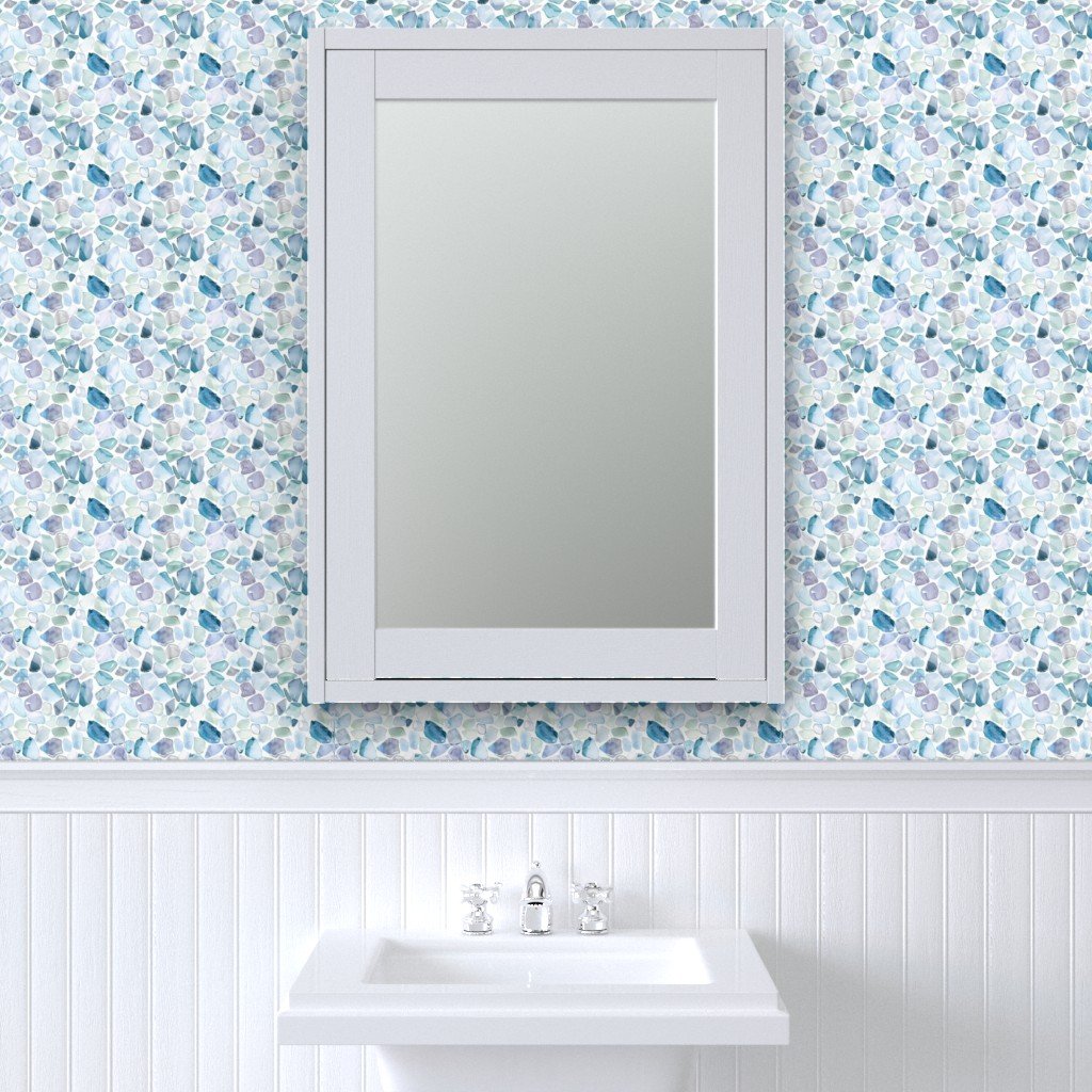 Small Blue and Lilac Shards of Tumbled and Scattered Watercolor Wallpaper sea glass wallpaper