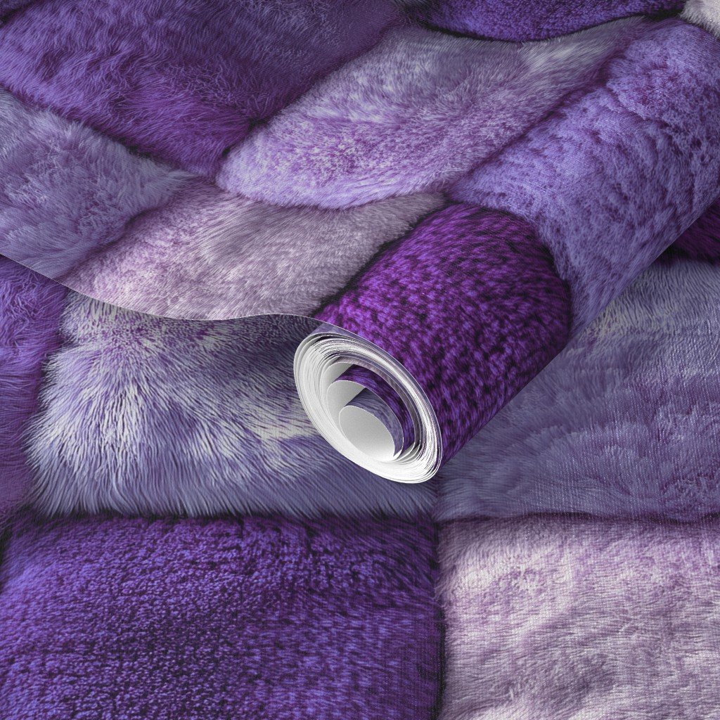 Large Violet Faux Fur Patchwork Fabric - Luxurious Plush Texture Wallpaper crafting wallpaper