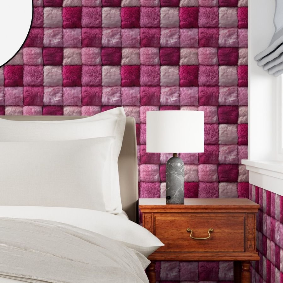 Large Hot Pink and Blush Faux Fur Patchwork Fabric - Luxurious Plush Wallpaper blush wallpaper