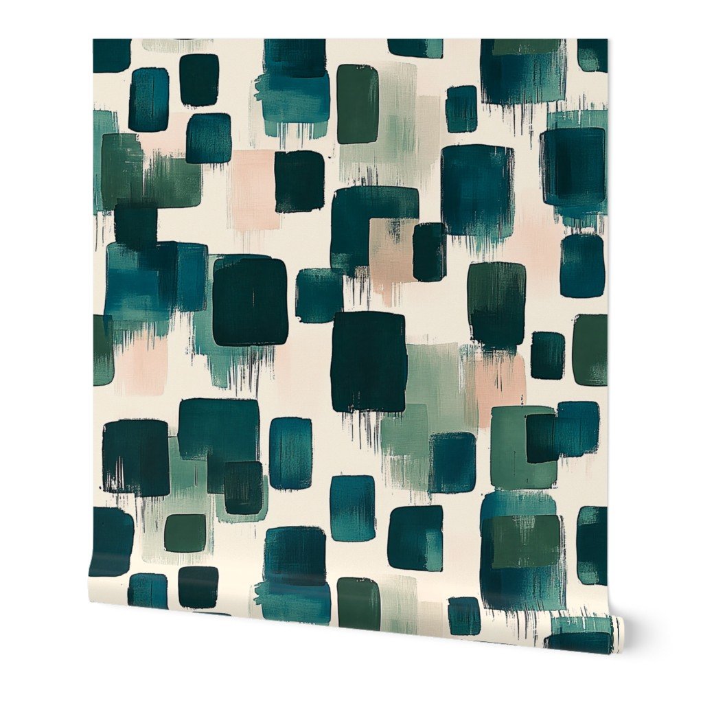 Large Abstract Earthy Brushstroke Blocks in Teal and Soft Peach Wallpaper brushstroke wallpaper