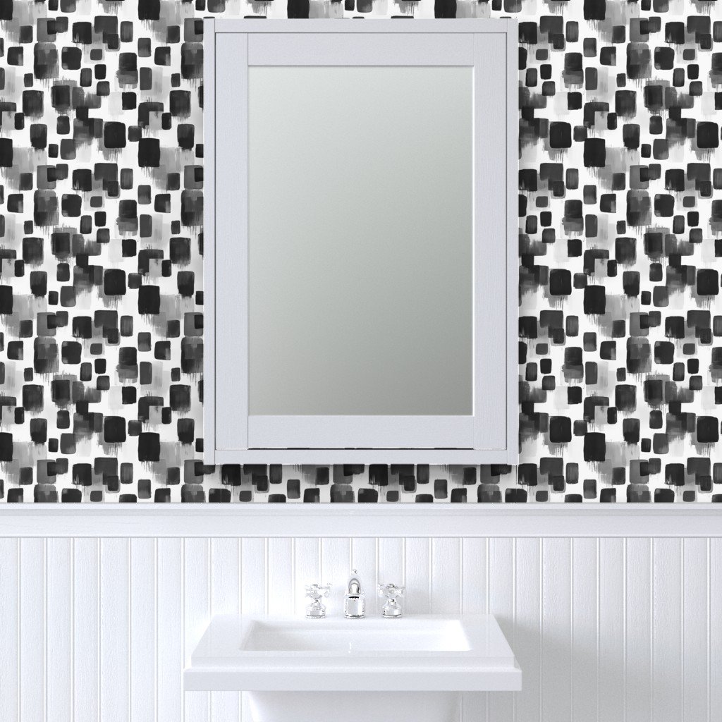 Abstract Monochrome Brushstroke Blocks in Black White and Gray Wallpaper brushstroke wallpaper