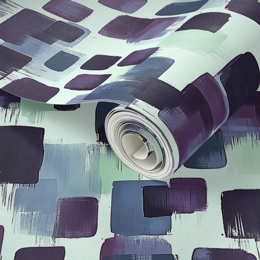 Abstract Brushstroke Blocks in Purple Teal and Cream Wallpaper bold wallpaper
