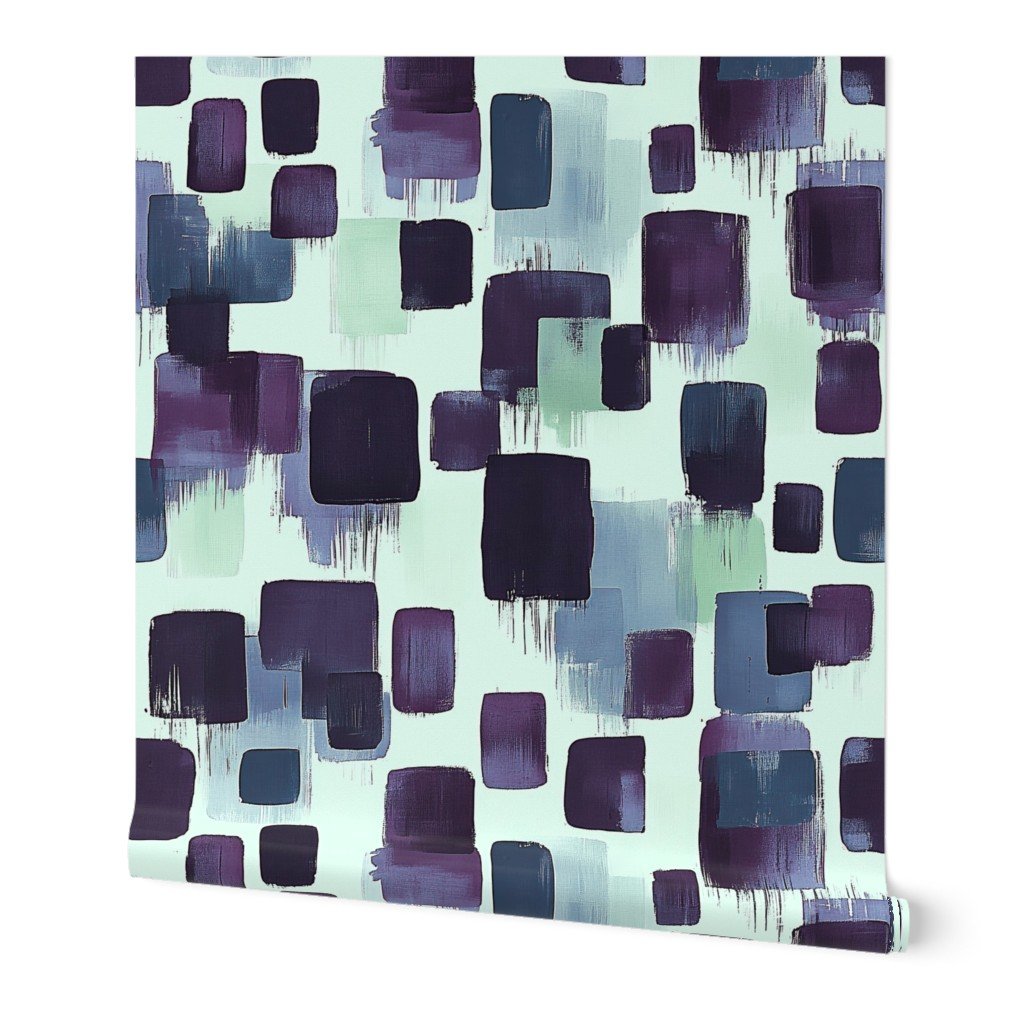Large Abstract Brushstroke Blocks in Purple Teal and Cream Wallpaper bold wallpaper