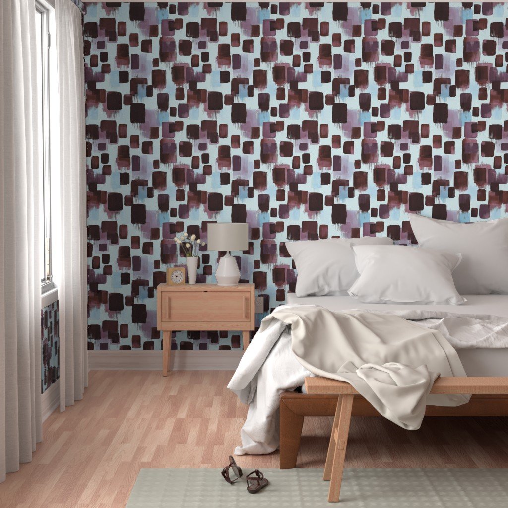 Large Abstract Brushstroke Blocks in Burgundy Lavender and Sky Blue Wallpaper artistic wallpaper