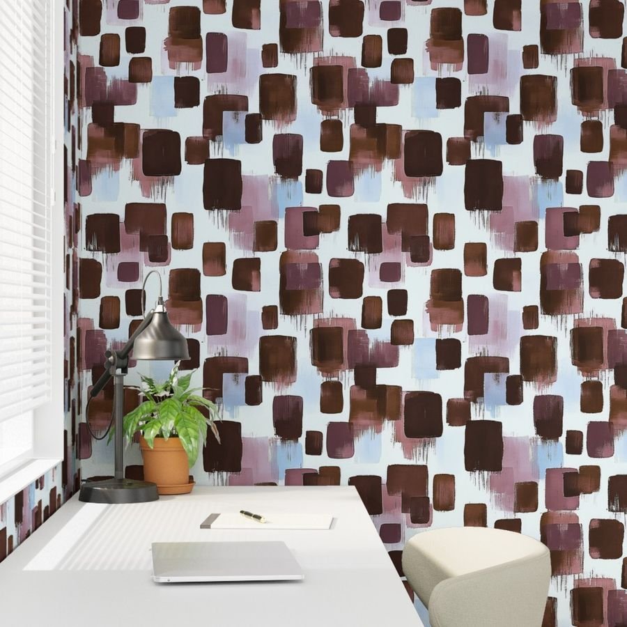 Large Abstract Brushstroke Blocks in Brown Rosewood and Sky Blue Wallpaper artistic wallpaper