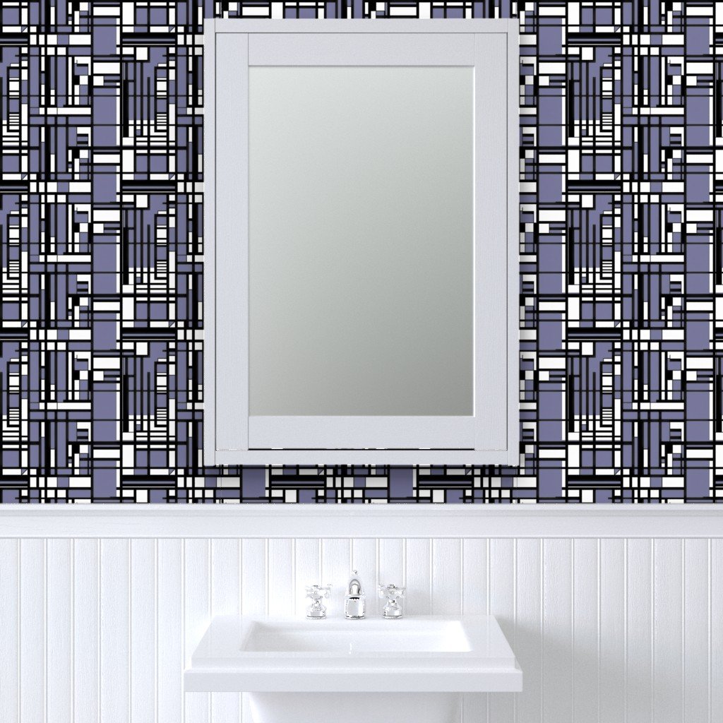 Periwinkle Modernist City Blocks Geometric Pattern Wallpaper structured layout wallpaper