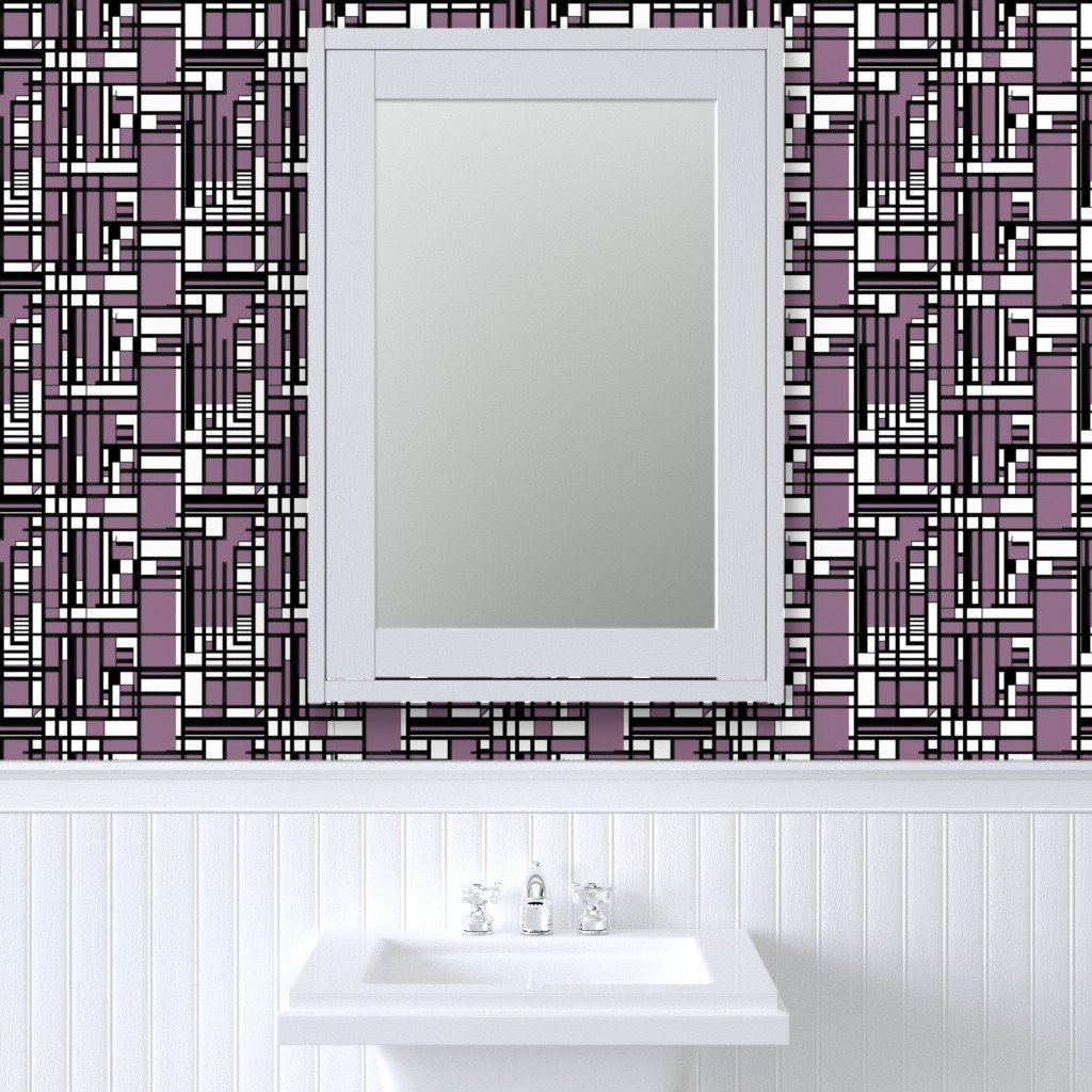 Mauve Modernist City Blocks Geometric Pattern Wallpaper structured layout wallpaper