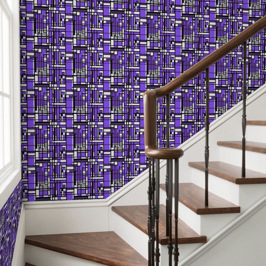 Electric Violet Modernist City Blocks Geometric Pattern Wallpaper structured layout wallpaper