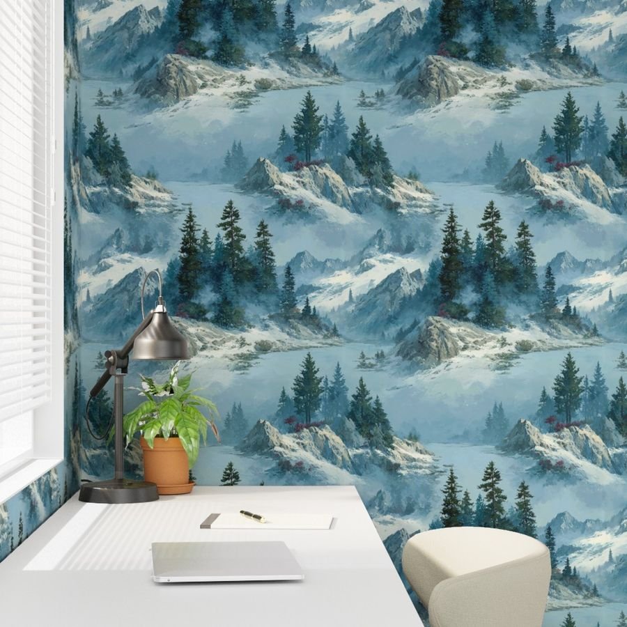 Olympic National Park Winter Christmas Watercolor Landscape Wallpaper festive wallpaper