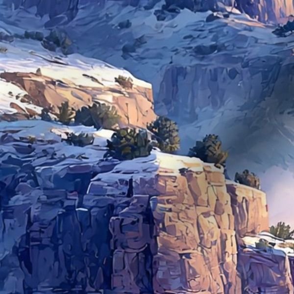 Winter Silence Over the Grand Canyon Watercolor Landscape Home Styling Collection Decor Collection cool tone fabric design