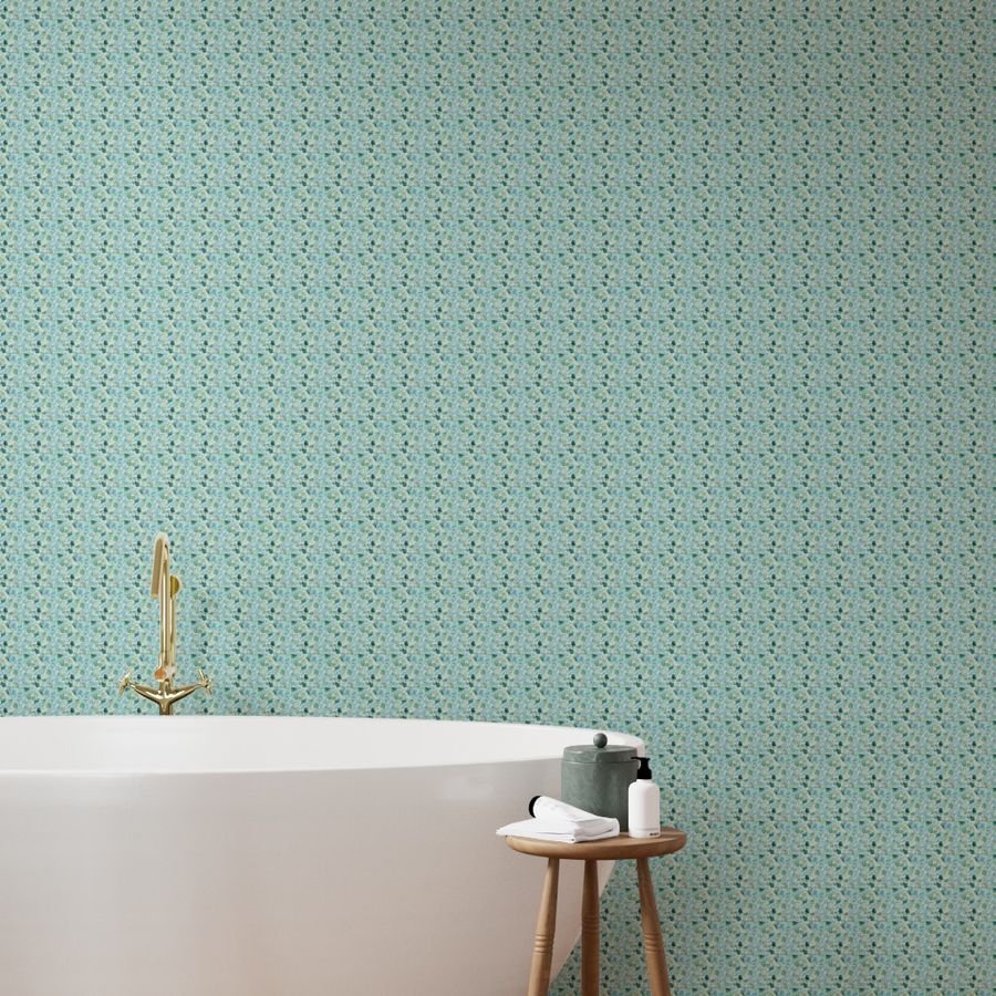 Mini Blue and Aqua Watercolor Sea Glass Shards Pattern Wallpaper aqua wallpaper