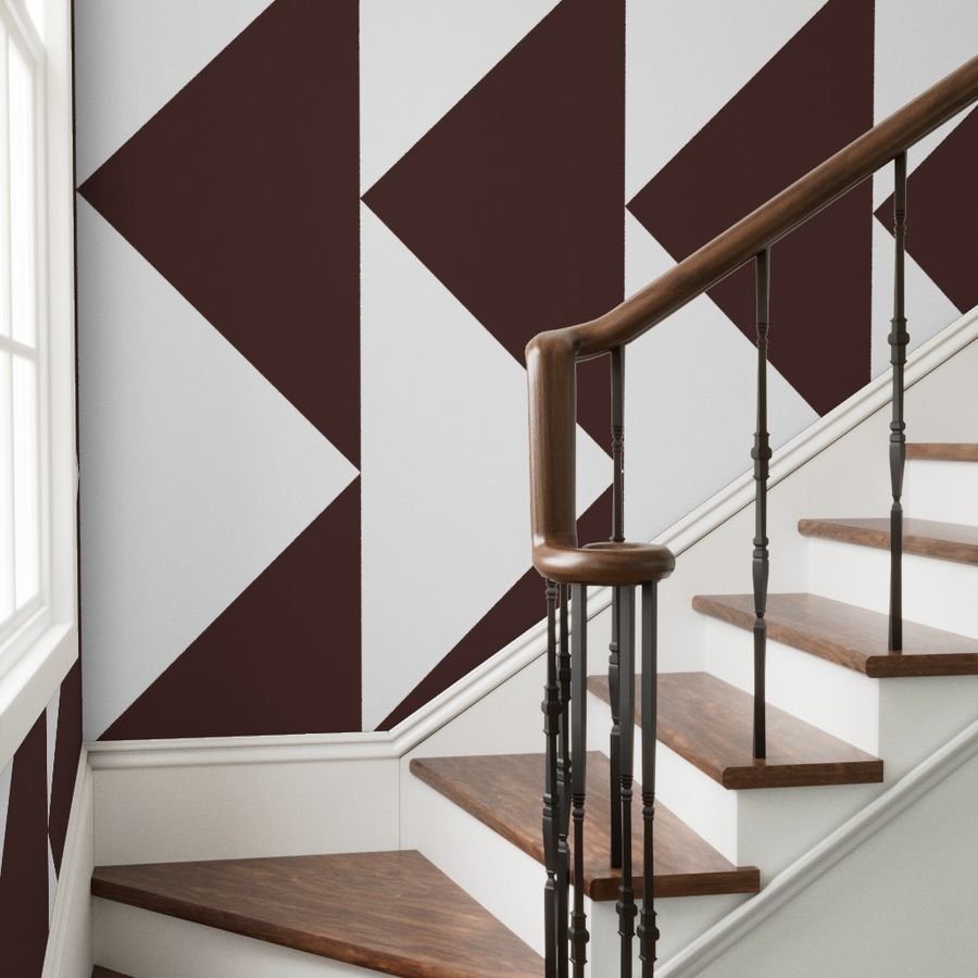 Bold Chocolate Brown and White Oversized Geometric Triangle Wallpaper architectural wallpaper