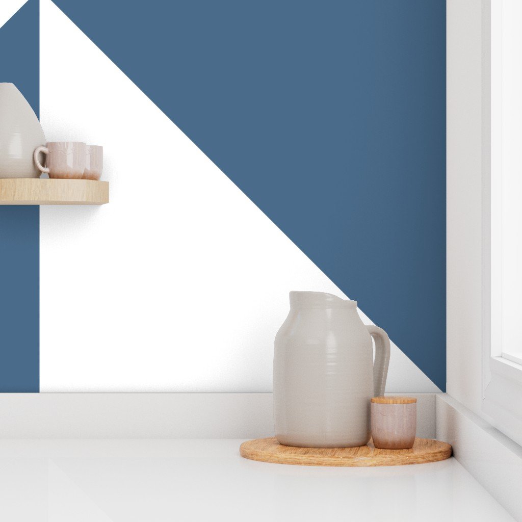 Bold Slate Blue and White Oversized Geometric Diamond Wallpaper architectural wallpaper