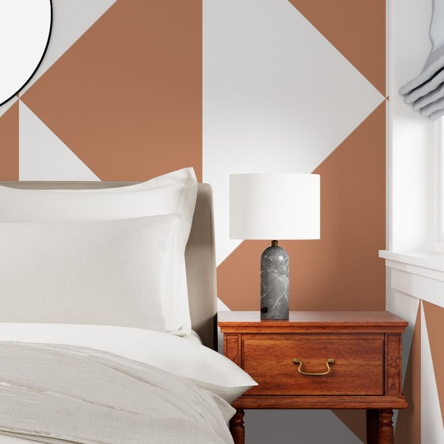 Bold Soft Clay and White Oversized Geometric Diamond Wallpaper architectural wallpaper
