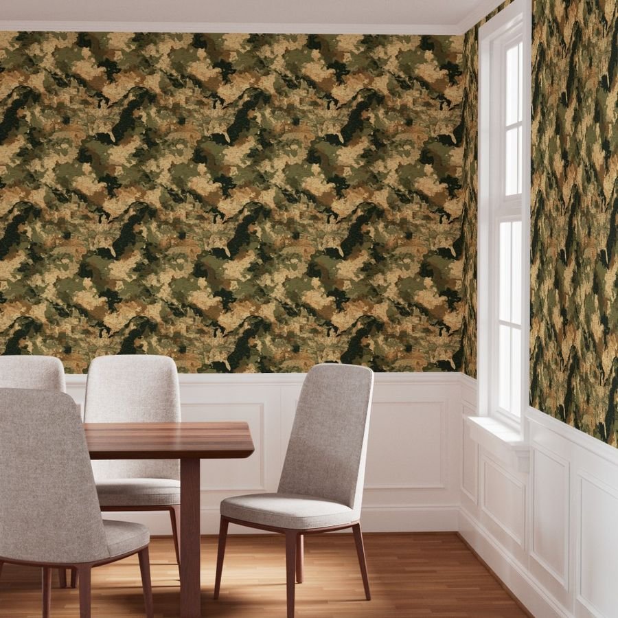 USA State Outline Camouflage in Sand and Deep Forest Wallpaper bold wallpaper