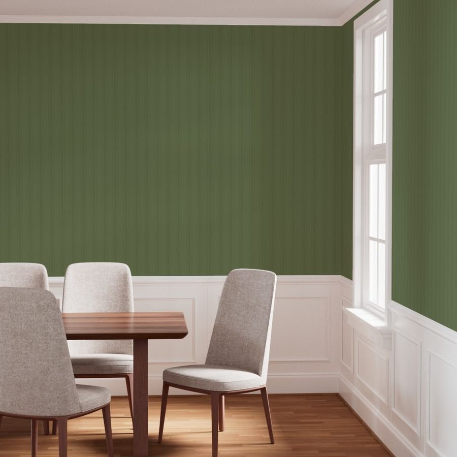 Tonal Olive Green Tailored Ticking Stripe Cottage Farmhouse Wide Stri Wallpaper wide stripe wallpaper