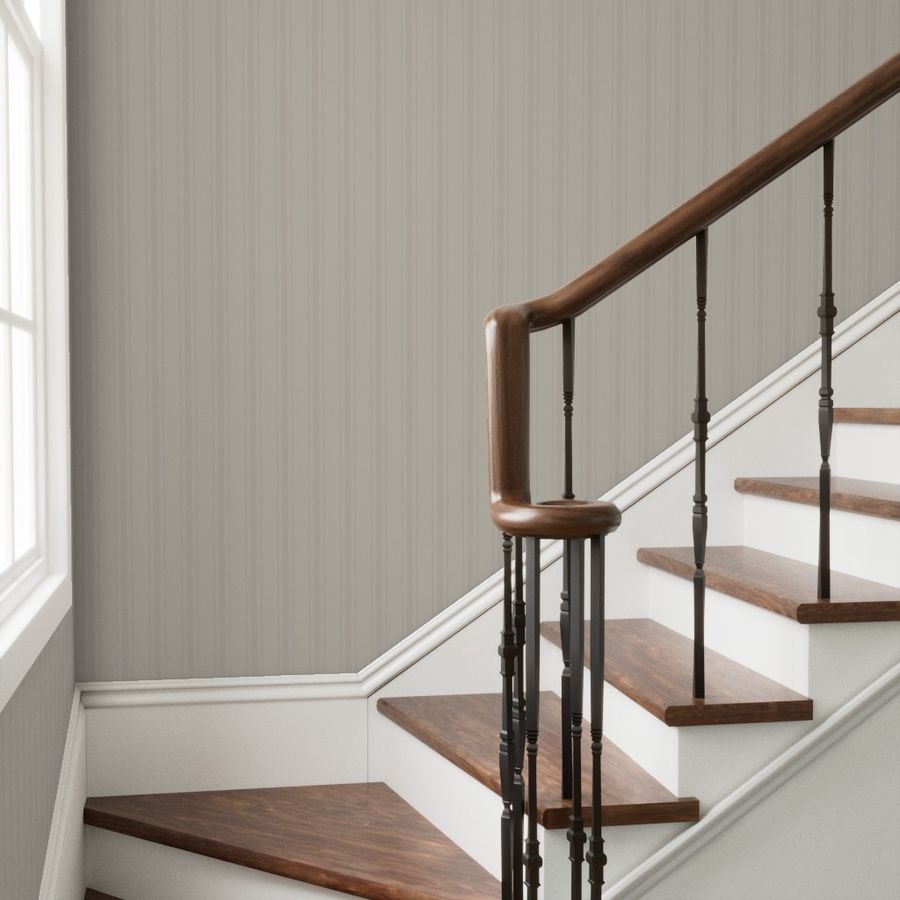 Tonal Greige Tailored Ticking Stripe Cottage Farmhouse Wide Stripe Wallpaper balanced tones wallpaper