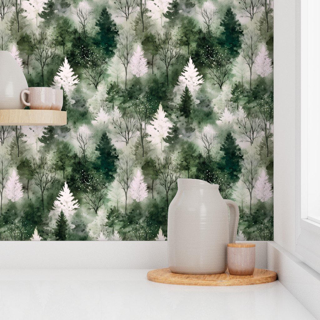 Small Endless Winter Tree Dreamscape Trees in Deep Green Misty Forest W Wallpaper abstract wallpaper