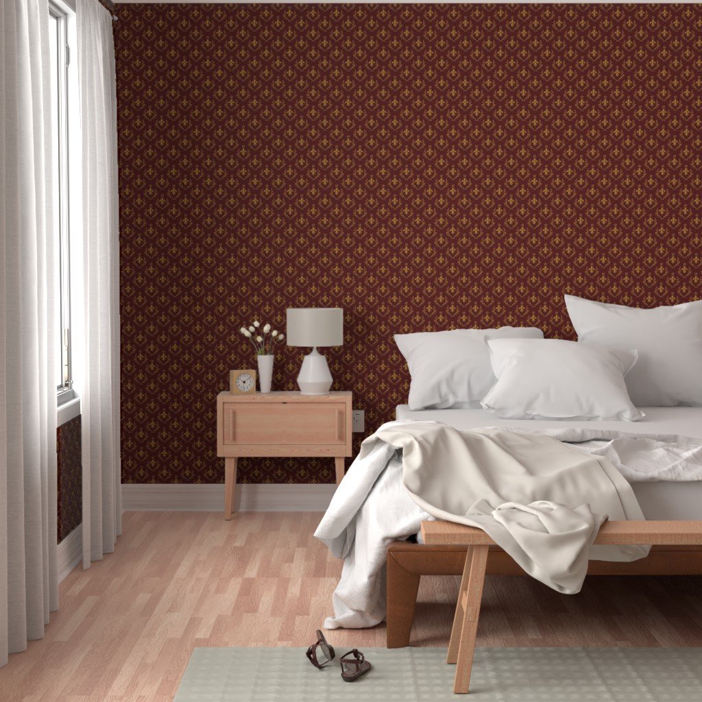 Small Napoleonic Royal Bee and Laurel Wreath Pattern on Crimson Red Wallpaper french empire wallpaper