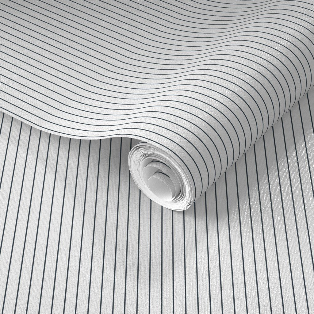 Classic Charcoal Gray Pinstripe on White Office Stripe Pattern Wallpaper office fabric wallpaper