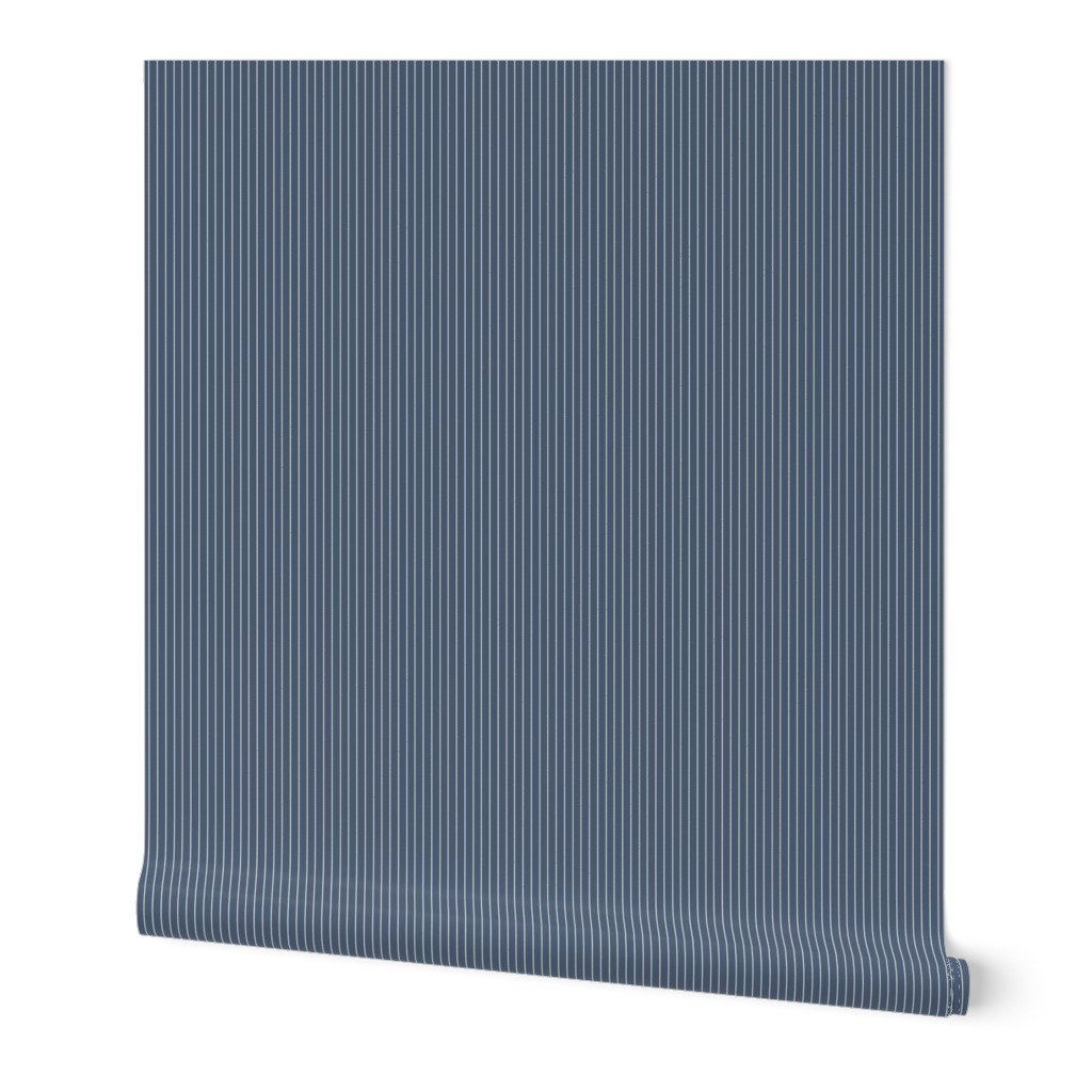 Classic White Pinstripe on Slate Blue Office Stripe Pattern Wallpaper office fabric wallpaper