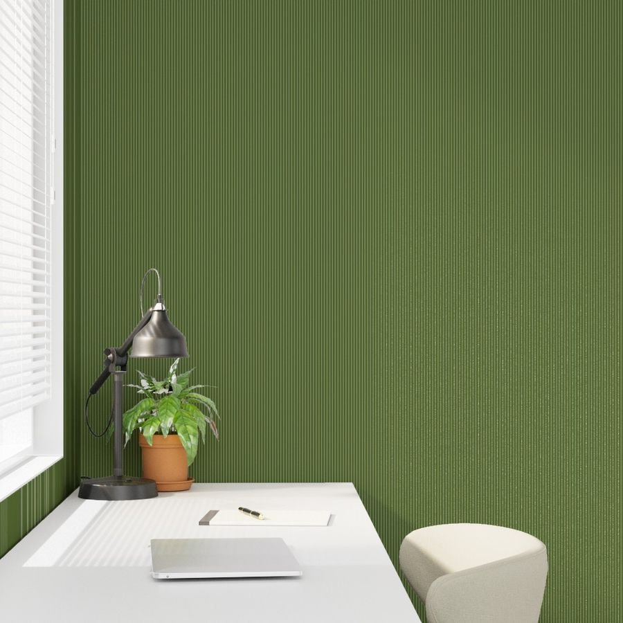 Classic White Pinstripe on Olive Green Office Stripe Pattern Wallpaper office fabric wallpaper