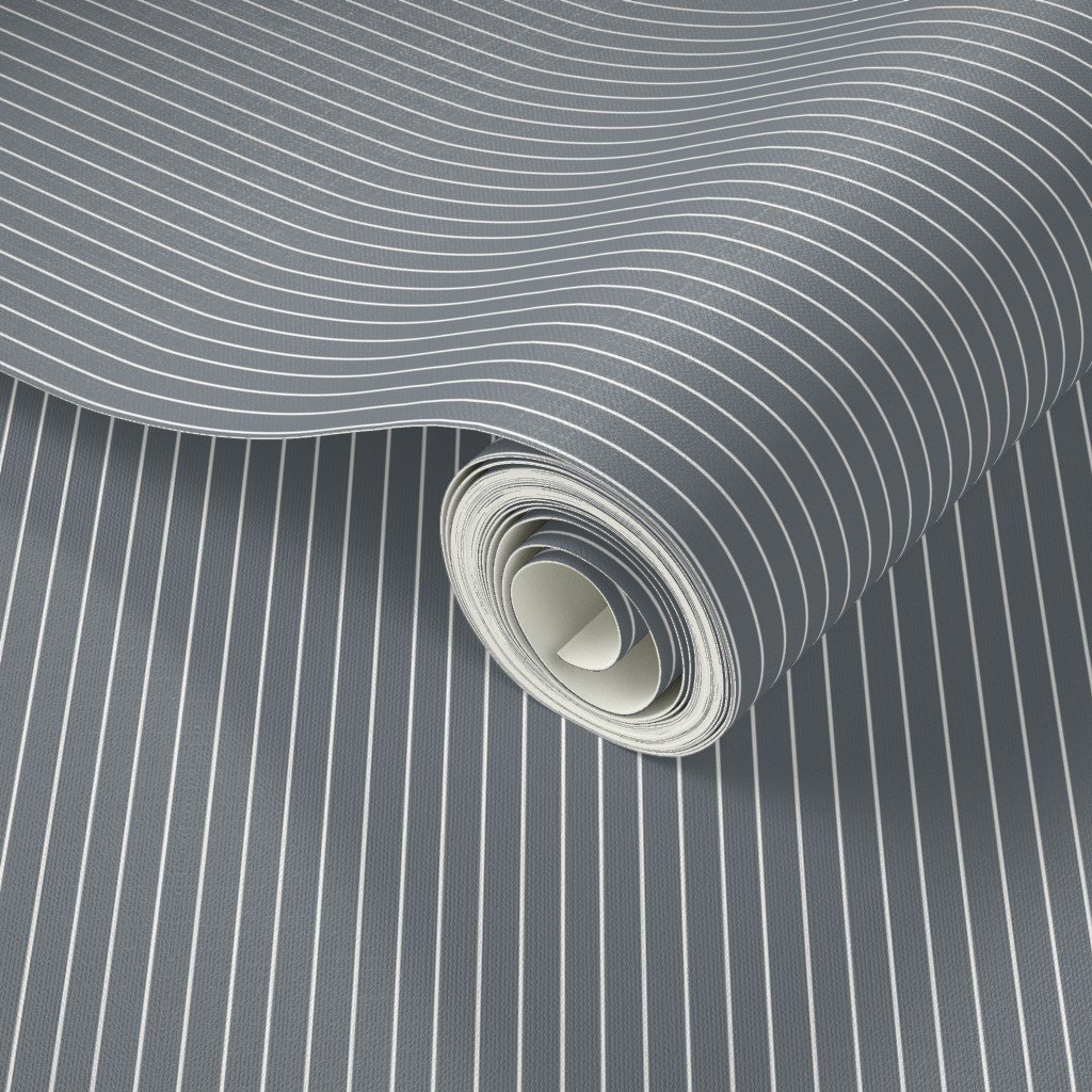 Classic White Pinstripe on Steel Gray Office Stripe Pattern Wallpaper office fabric wallpaper