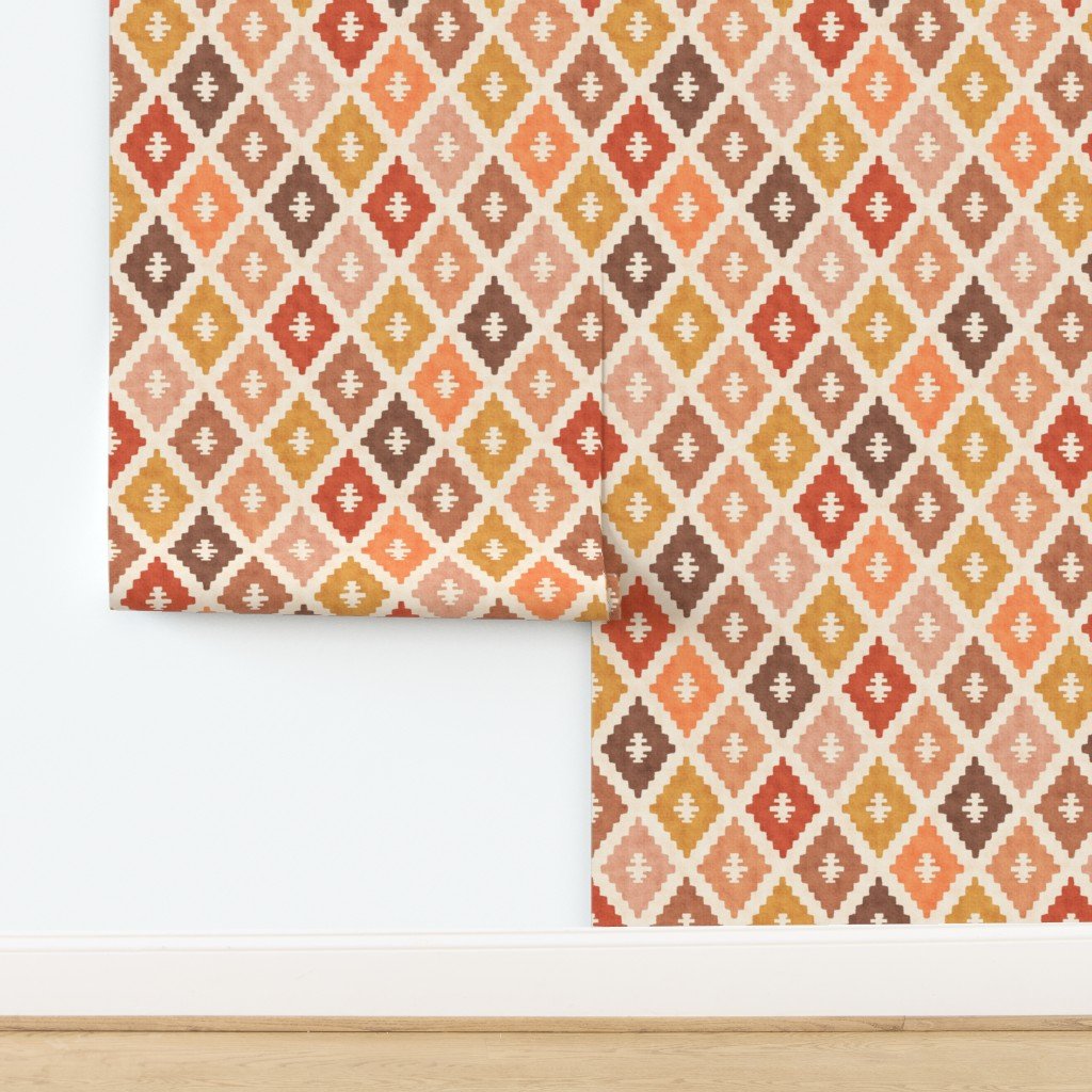 Large Sun Bleached Vintage Diamond Textile Interior Collection Home Decor Collection earth tone wallpaper