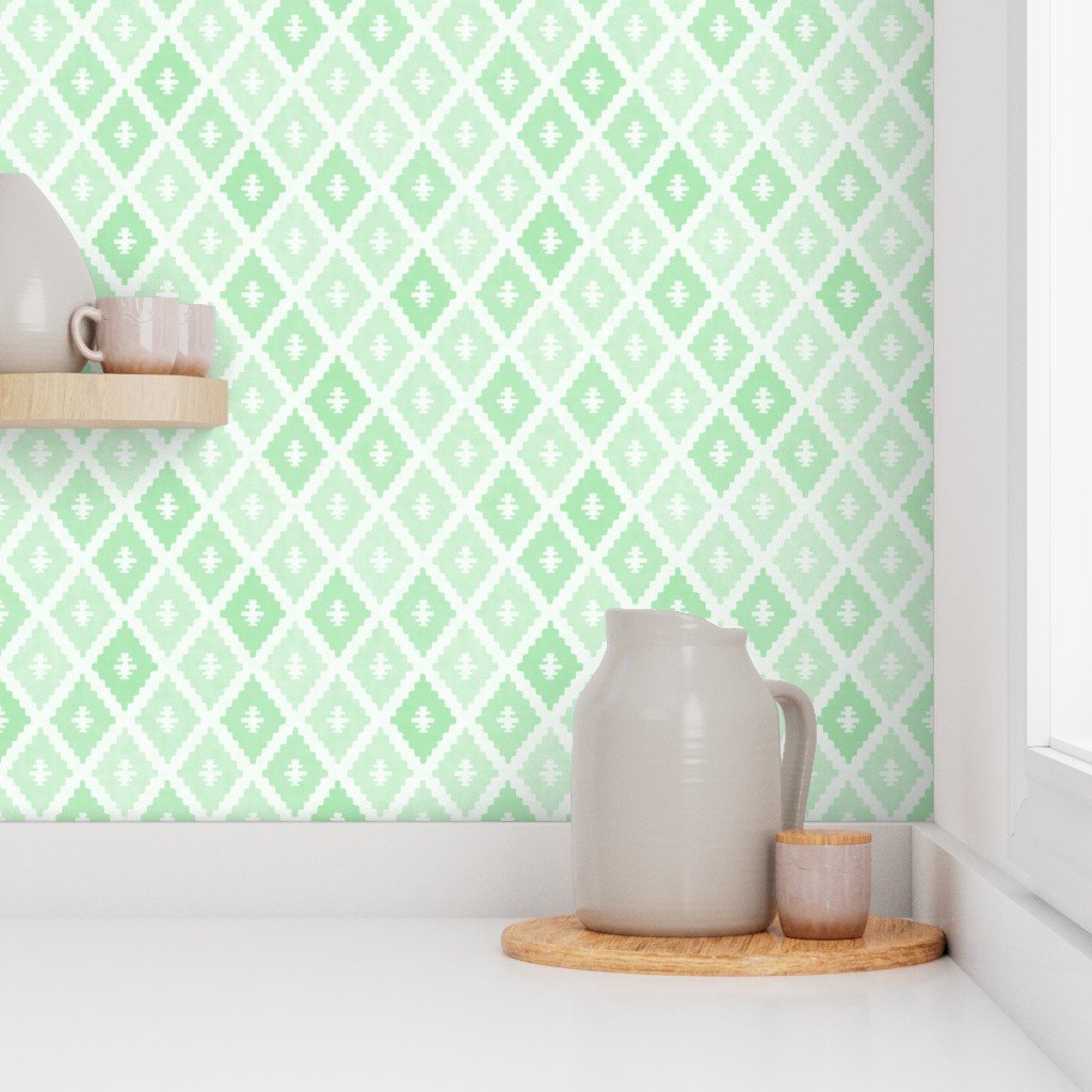 Small Sun Faded Mediterranean Diamond Pattern in Seafoam Mint Green Design Collection Interior Collection faded botanical wallpaper
