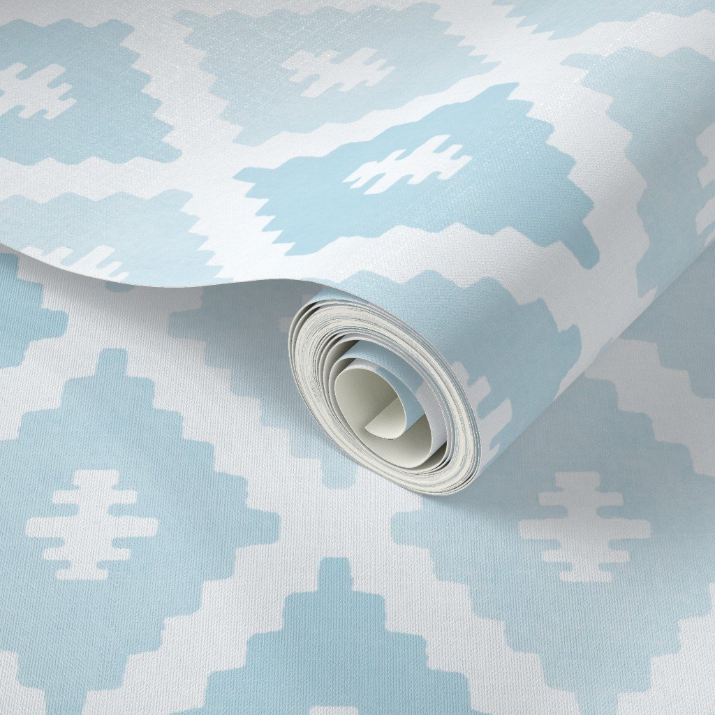 Large Sun Faded Mediterranean Diamond Pattern in Powder Sky Blue Home Styling Collection Home Decor Collection faded blue wallpaper