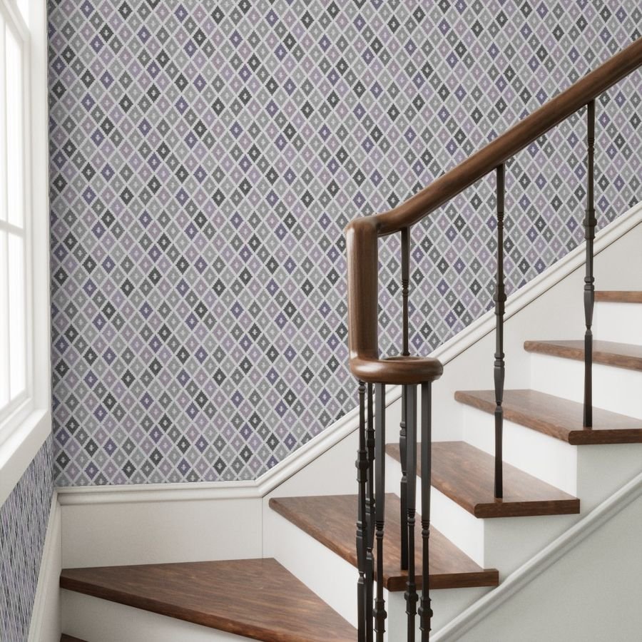 Small Sun Faded Mediterranean Diamond Pattern in Smoky Lavender Slate Decor Collection Home Styling Collection cool tone wallpaper